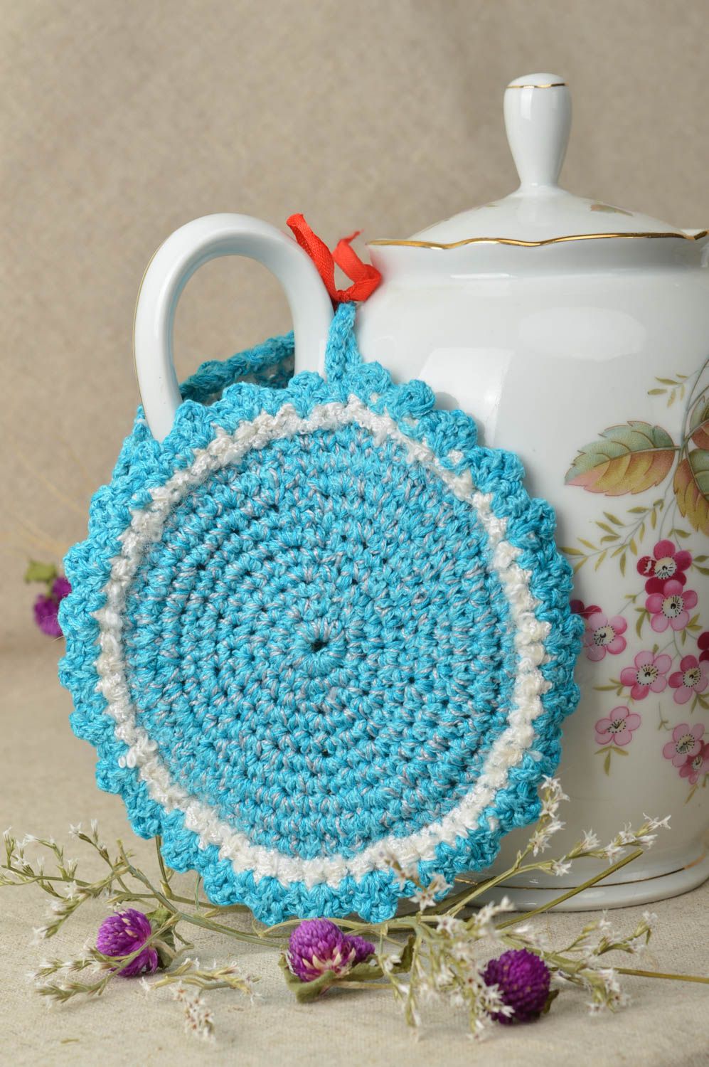 Unusual handmade crochet potholder crocheted pot holder kitchen utensils photo 1