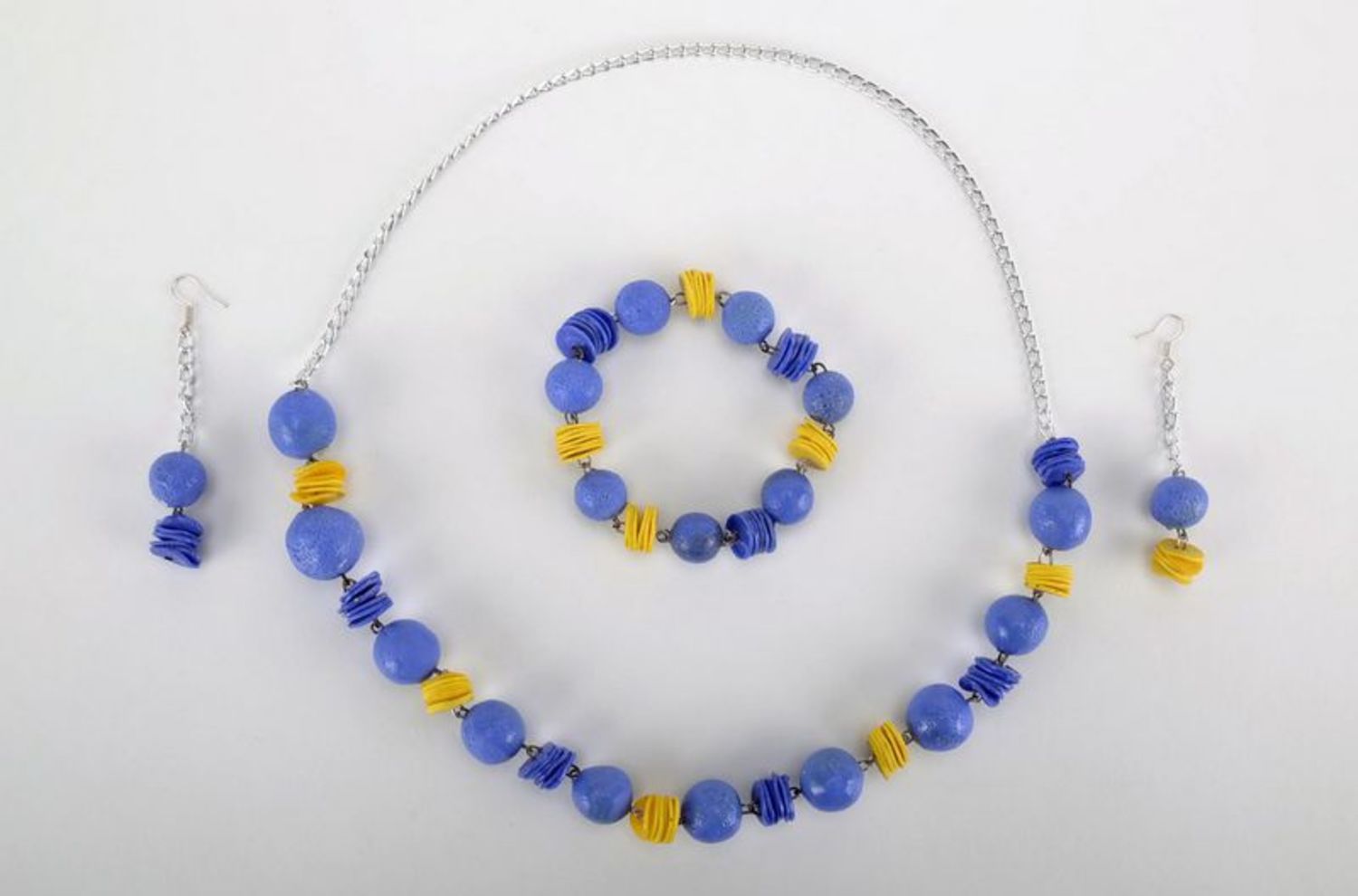 Jewelry set made from polymeric clay: necklace, bracelet and earrings photo 2