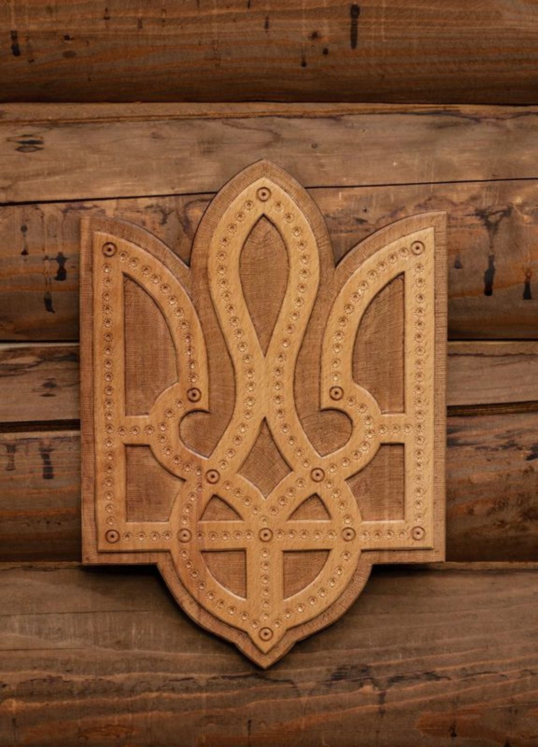 Pannello di legno fatto a mano Arazzo in legno Arazzo a forma di tridente
 foto 1