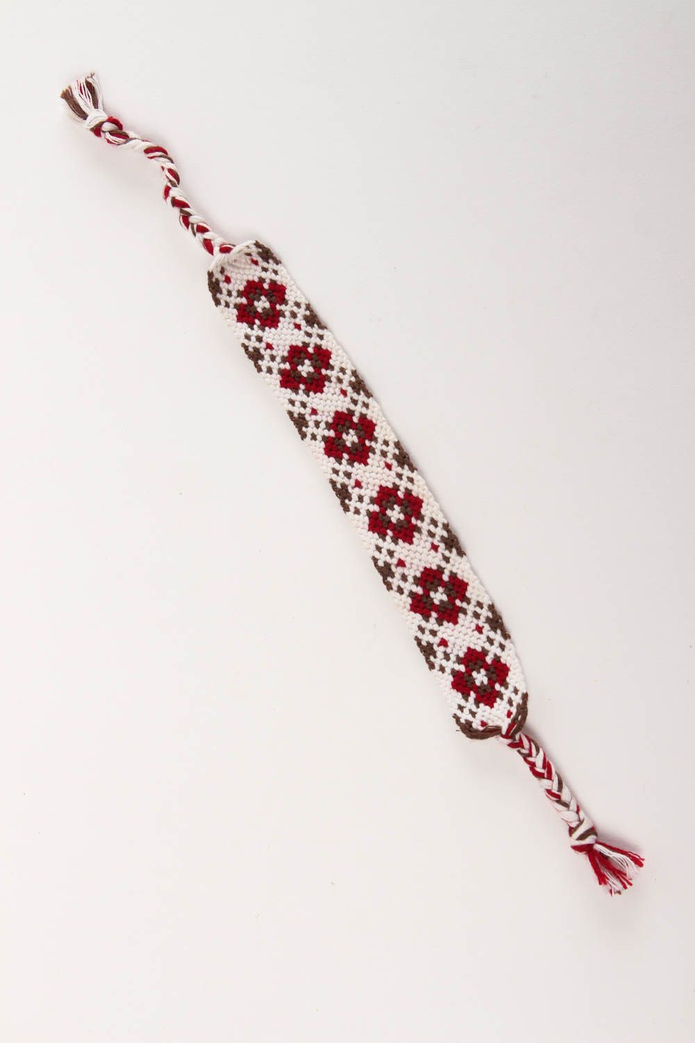 Pulsera artesanal regalo para mujer pulsera de hilos de mouliné roja blanca foto 2