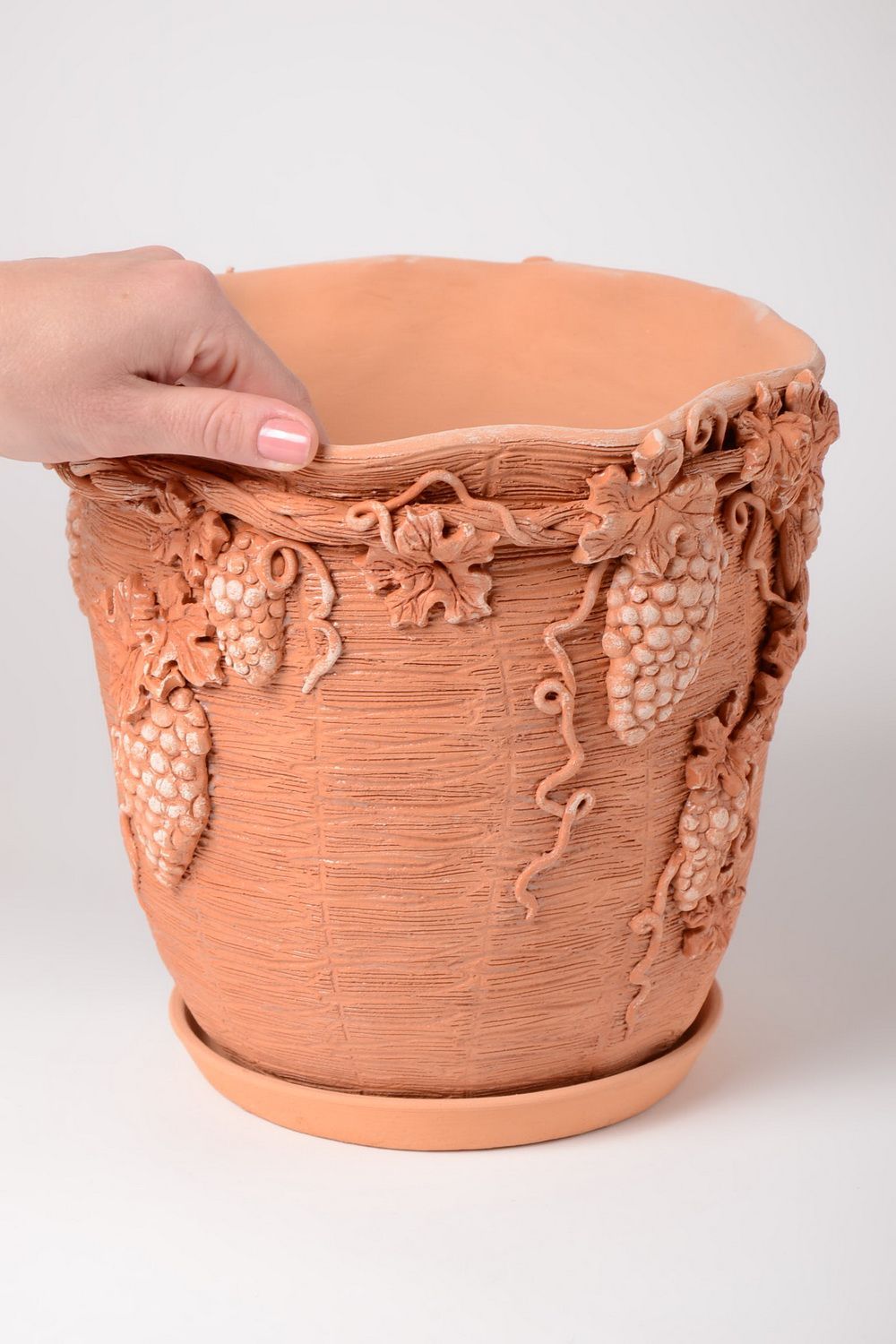 Grand pot de fleurs en céramique 2.5 litres fait main avec trou de drainage photo 5