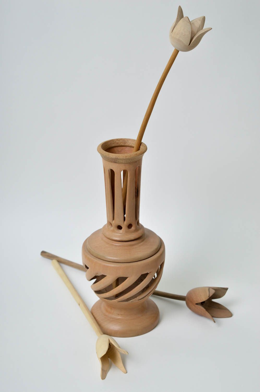 Holz Vase handmade Blumen Vase Haus Dekor Geschenk für Frauen originell braun foto 5