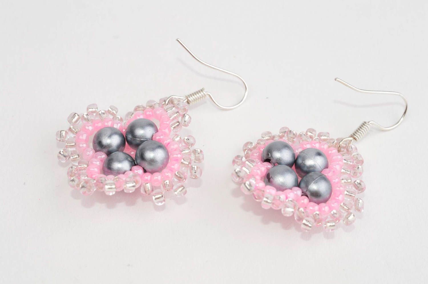 Handmade designer beaded earrings unusual stylish earrings pink cute jewelry photo 3