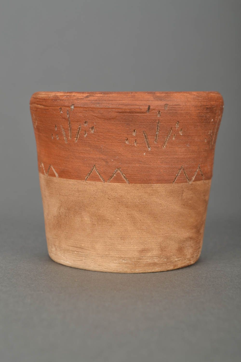 8 oz clay no glazed drinking cup with no handle and pattern photo 4