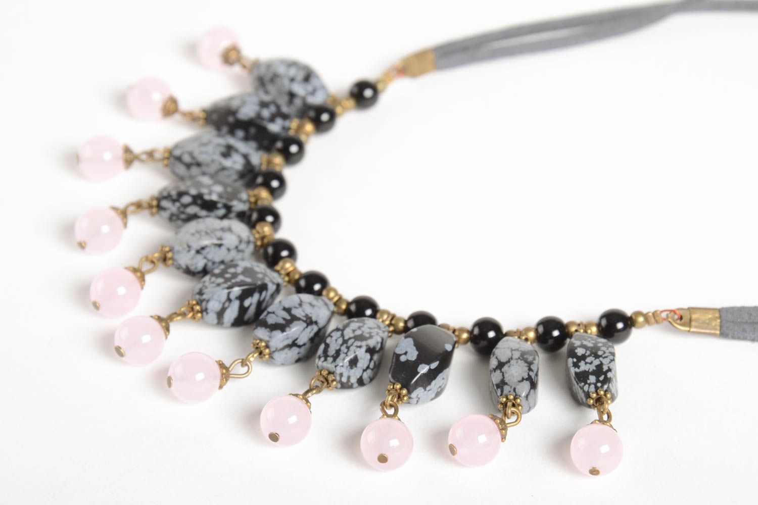 Handmade designer accessory unusual grey necklace stylish trendy necklace photo 3