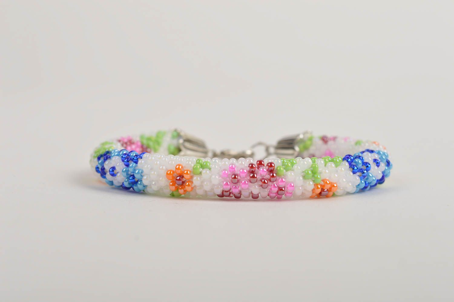 Handmade beaded cord kids bracelet with floral ornament  photo 3