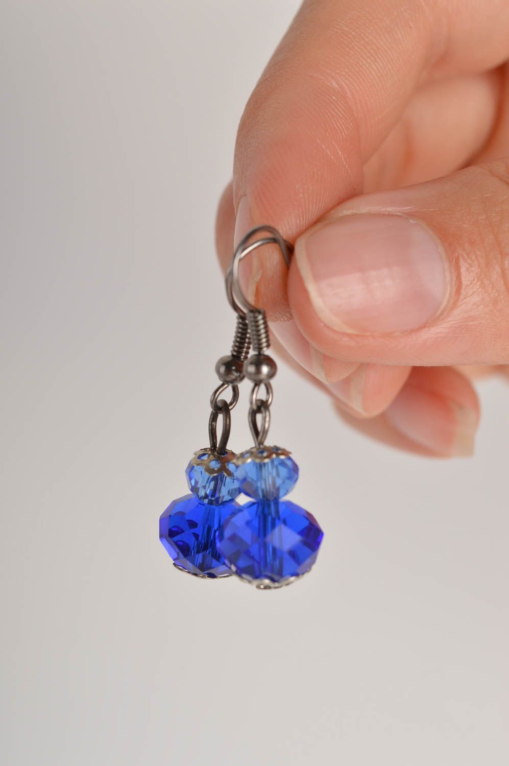 Handmade beaded blue earrings elegant tender earrings stylish accessory photo 5