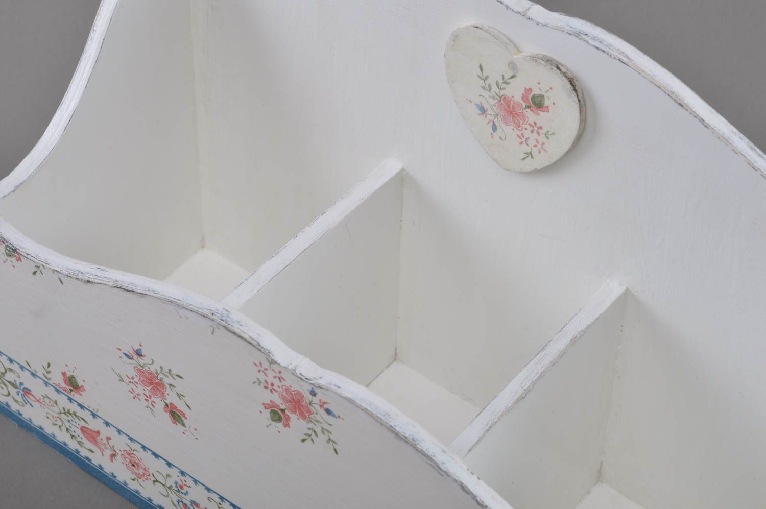 Handmade decorative white wooden decoupage box for tea bags kitchen decoration photo 2