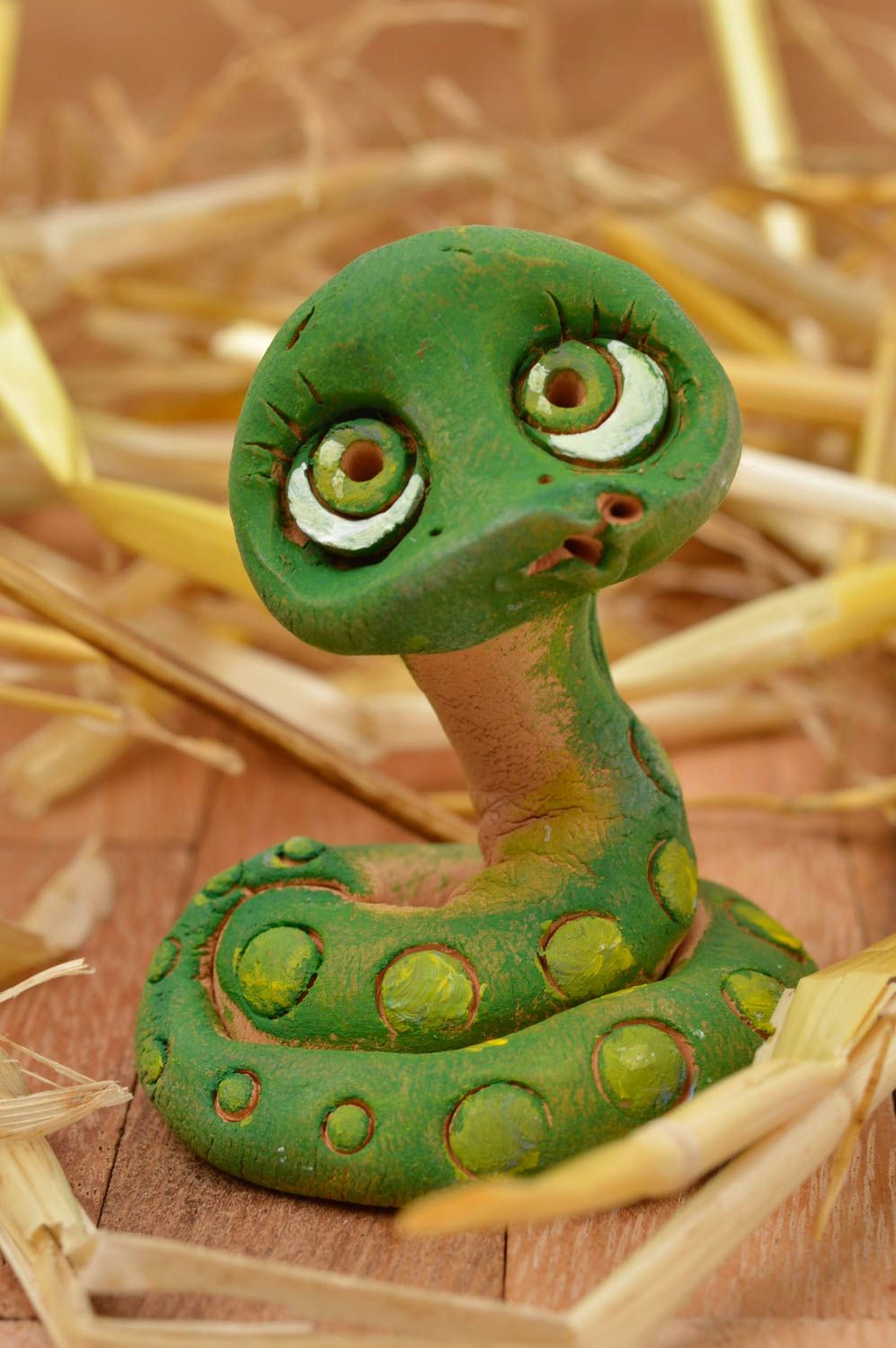 Handmade ceramic snake stylish clay souvenir unusual interior decor toy photo 1