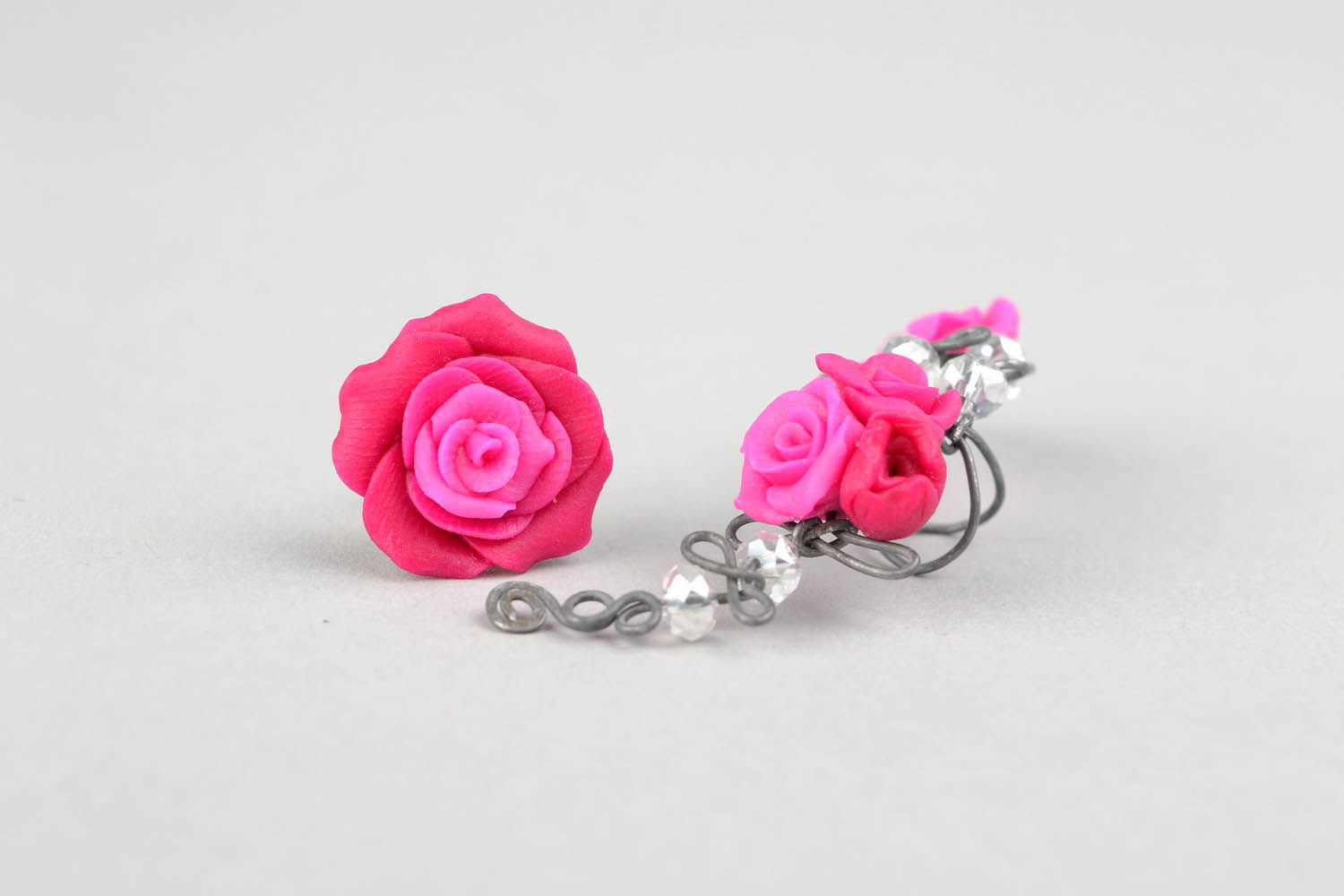 Stud earring and cuff Pink roses photo 2