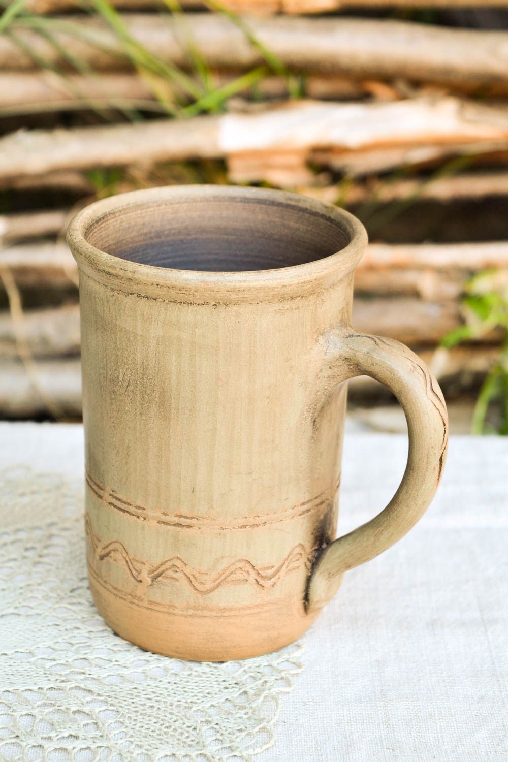 Tasse céramique faite main Mug original à thé 40 cl Vaisselle design argile photo 1