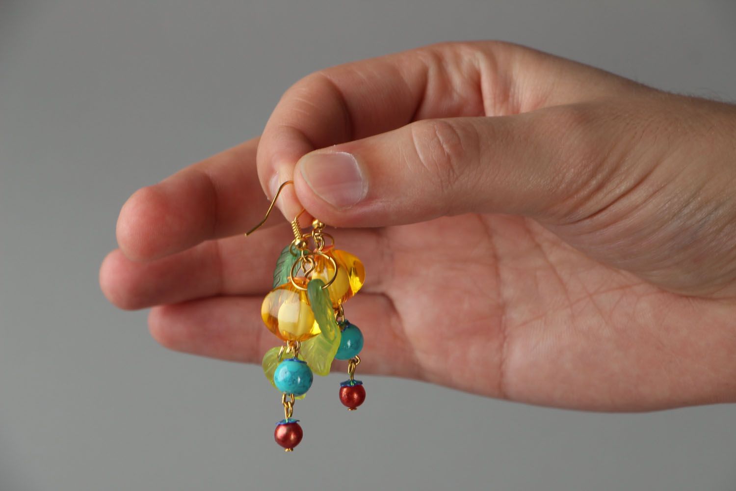 Earrings with plastic and glass beads photo 3