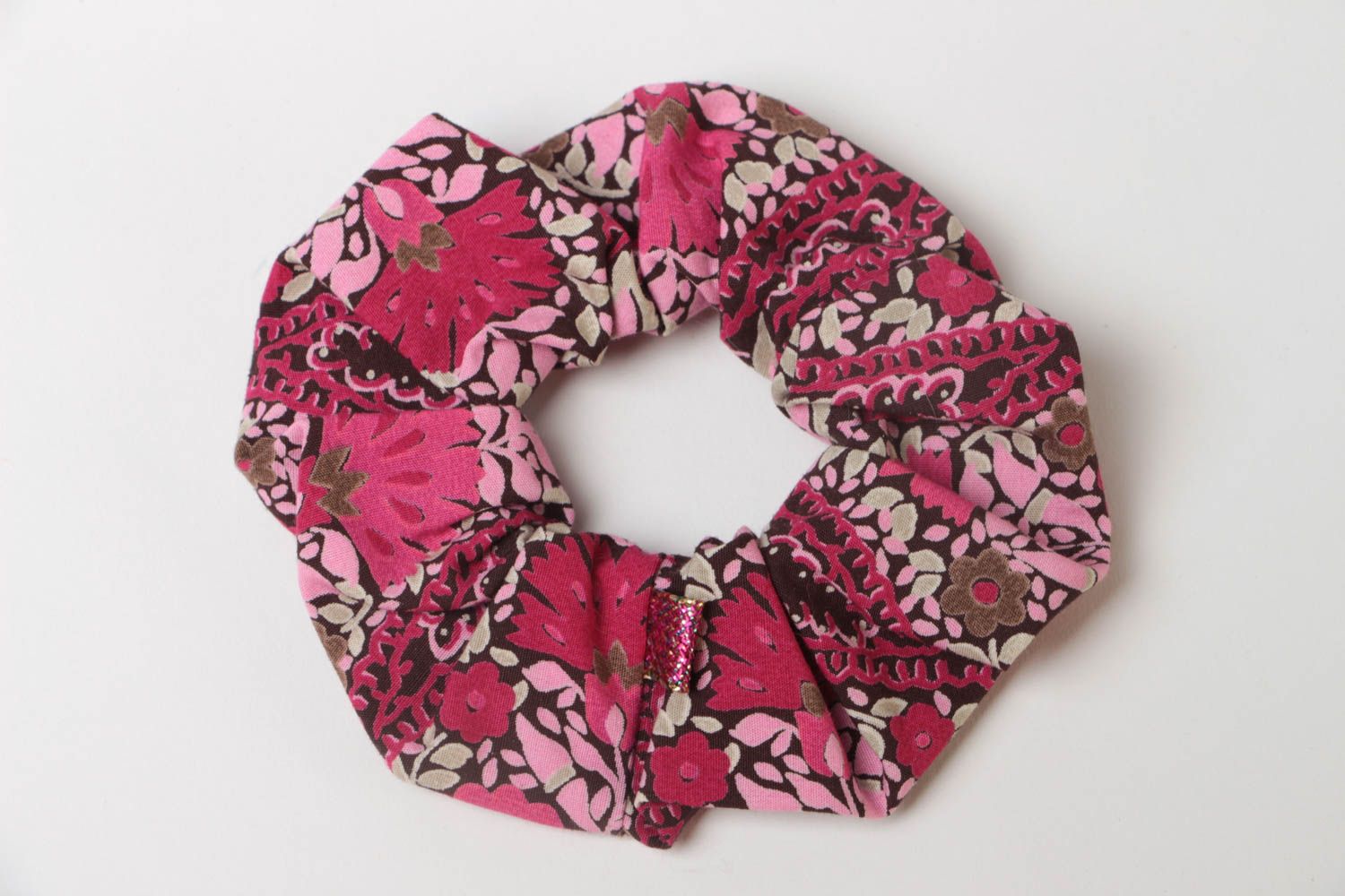 Chouchou rose pour cheveux en coton naturel à motif floral fait main original photo 2