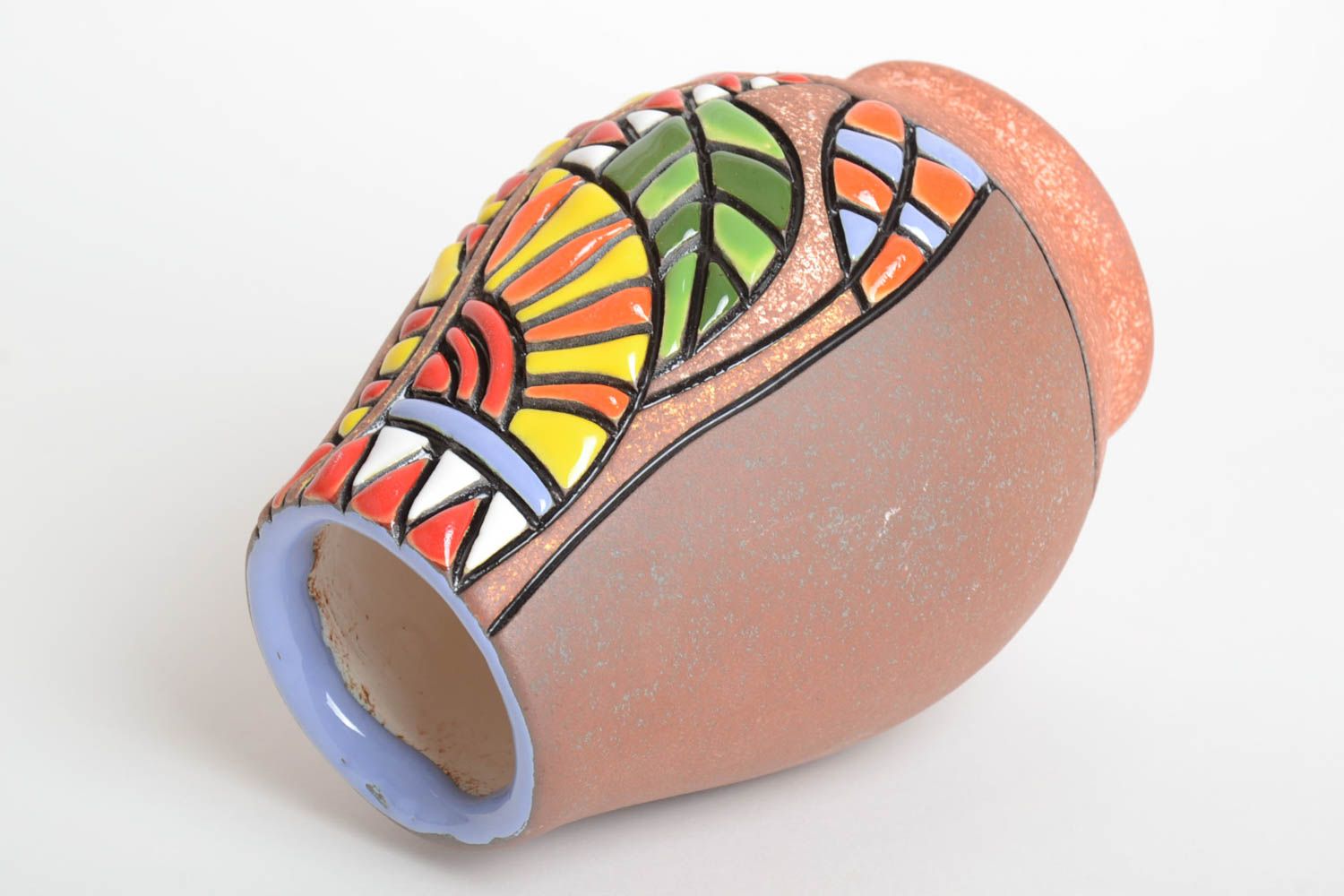 Vase décoratif fait main Vase céramique motif multicolore Déco maison 80 cl photo 4