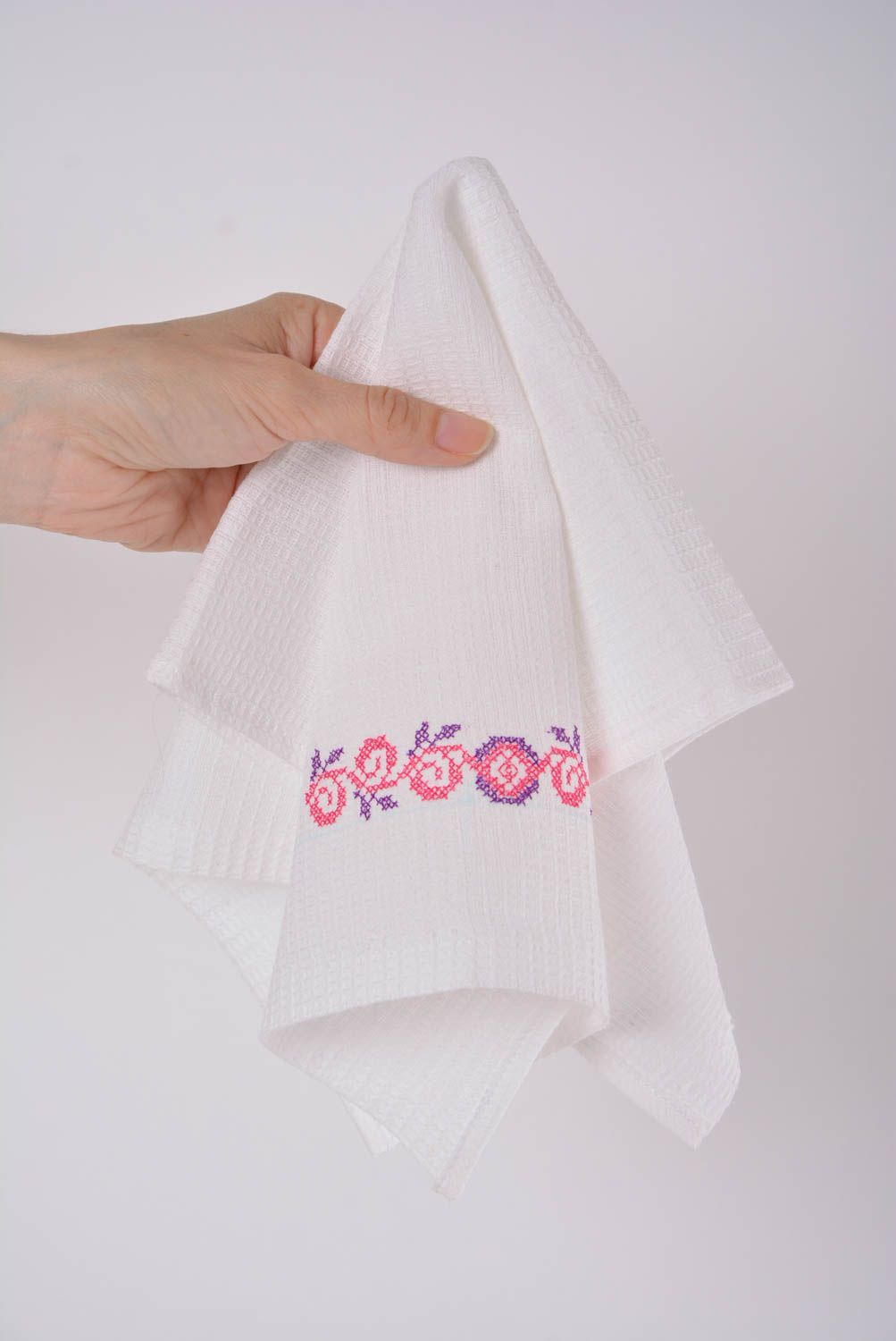 Handmade designer white natural cotton cloth table napkin with embroidery photo 2