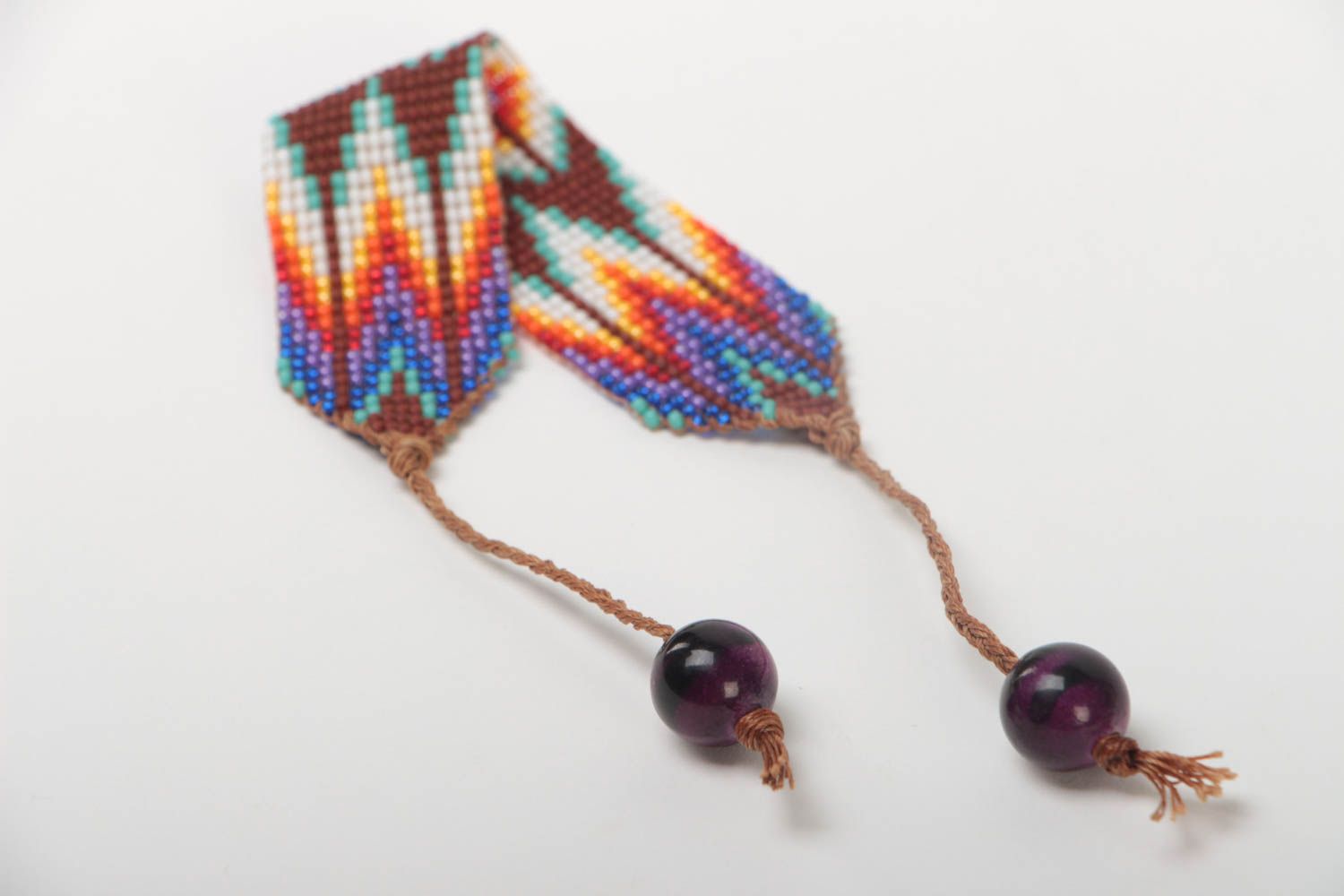 Бисерный браслет на завязках широкий разноцветный авторский ручной работы фото 4