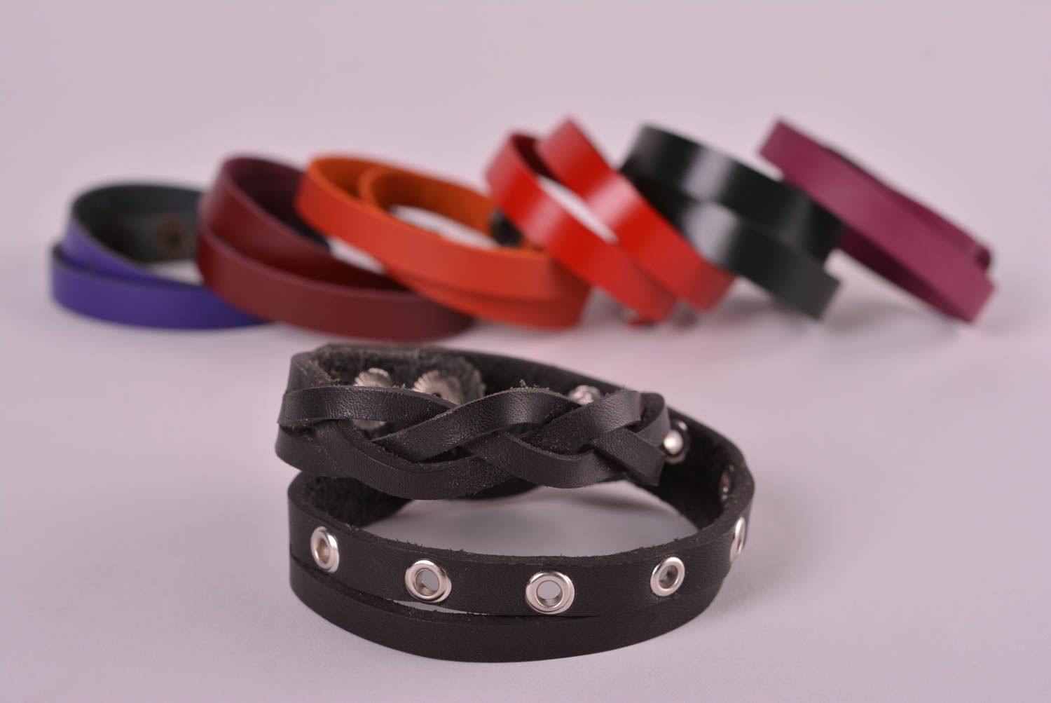 Black handmade leather bracelet costume jewelry designs accessories for girls photo 1