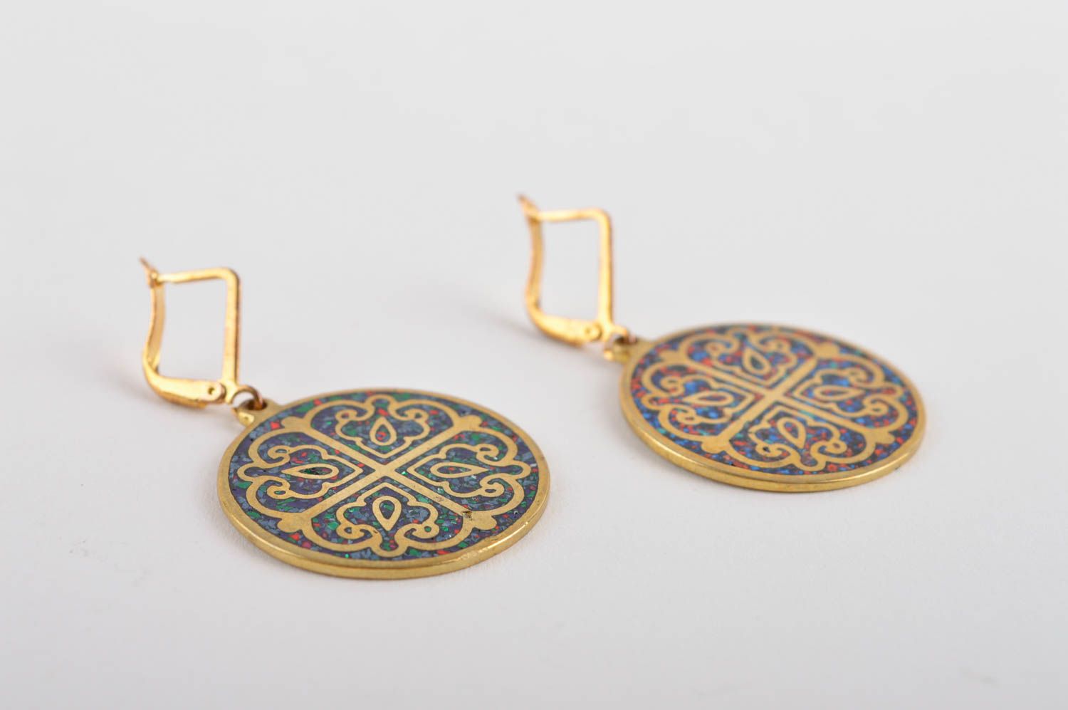Fashion earrings with natural stones handmade brass earrings metal bijouterie photo 4