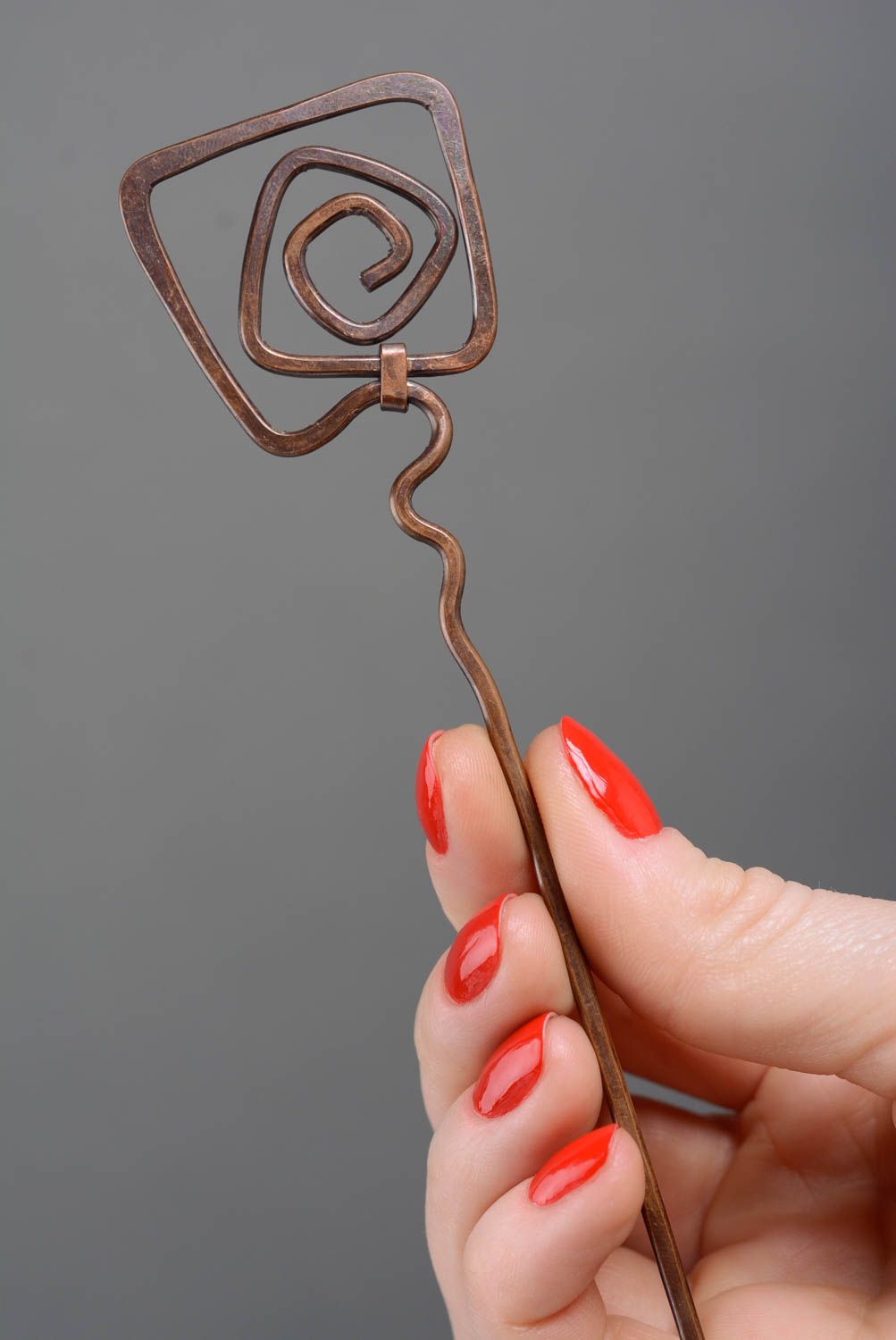 Handmade copper hair stick unusual designer hair pin metal hair accessory photo 3