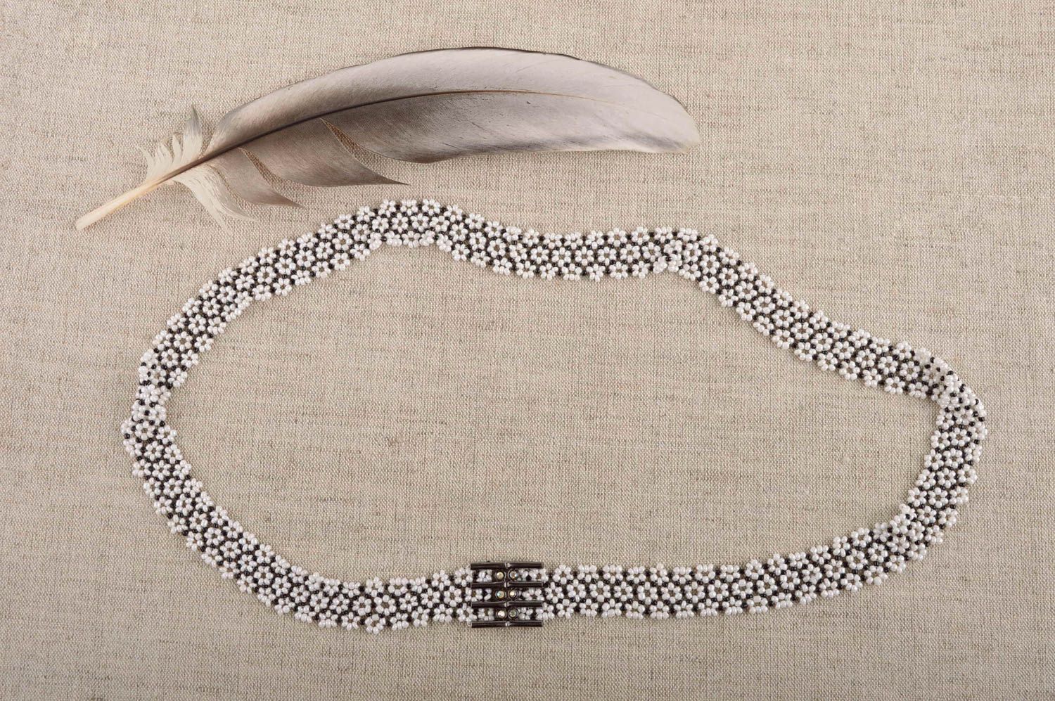 Ceinture bijou Accessoire fait main perles de rocaille blanc noir Cadeau femme photo 1