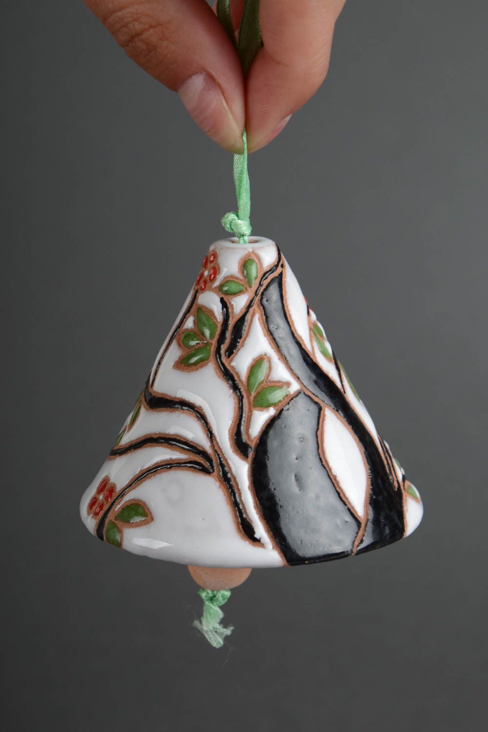 Beautiful handmade painted ceramic bell on the ribbon photo 5