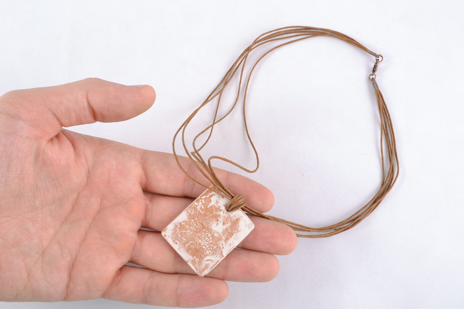 Rectangular ceramic pendant with cord photo 2