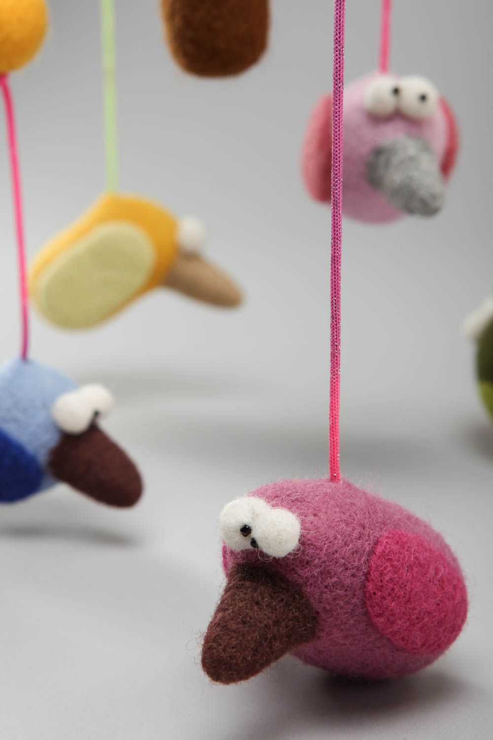 Handmade designer hanging crib toys felted of wool for baby cot tree and birds photo 3