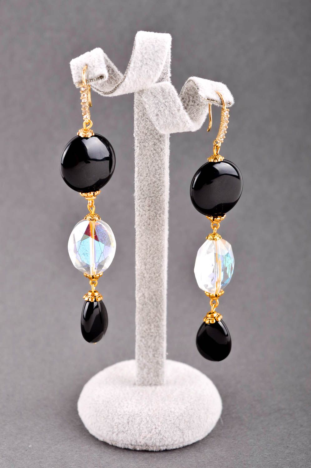 Handmade earrings with charms evening jewelry with natural stones for women photo 1