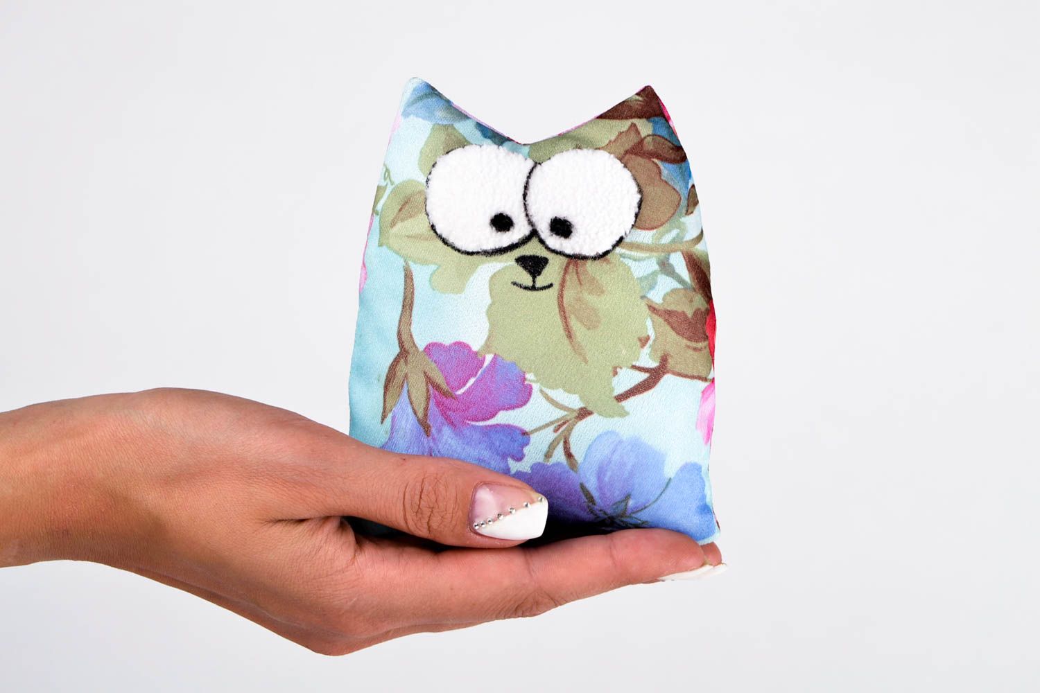 Peluche original hecho a mano gato de tela floral regalo original para niños foto 2
