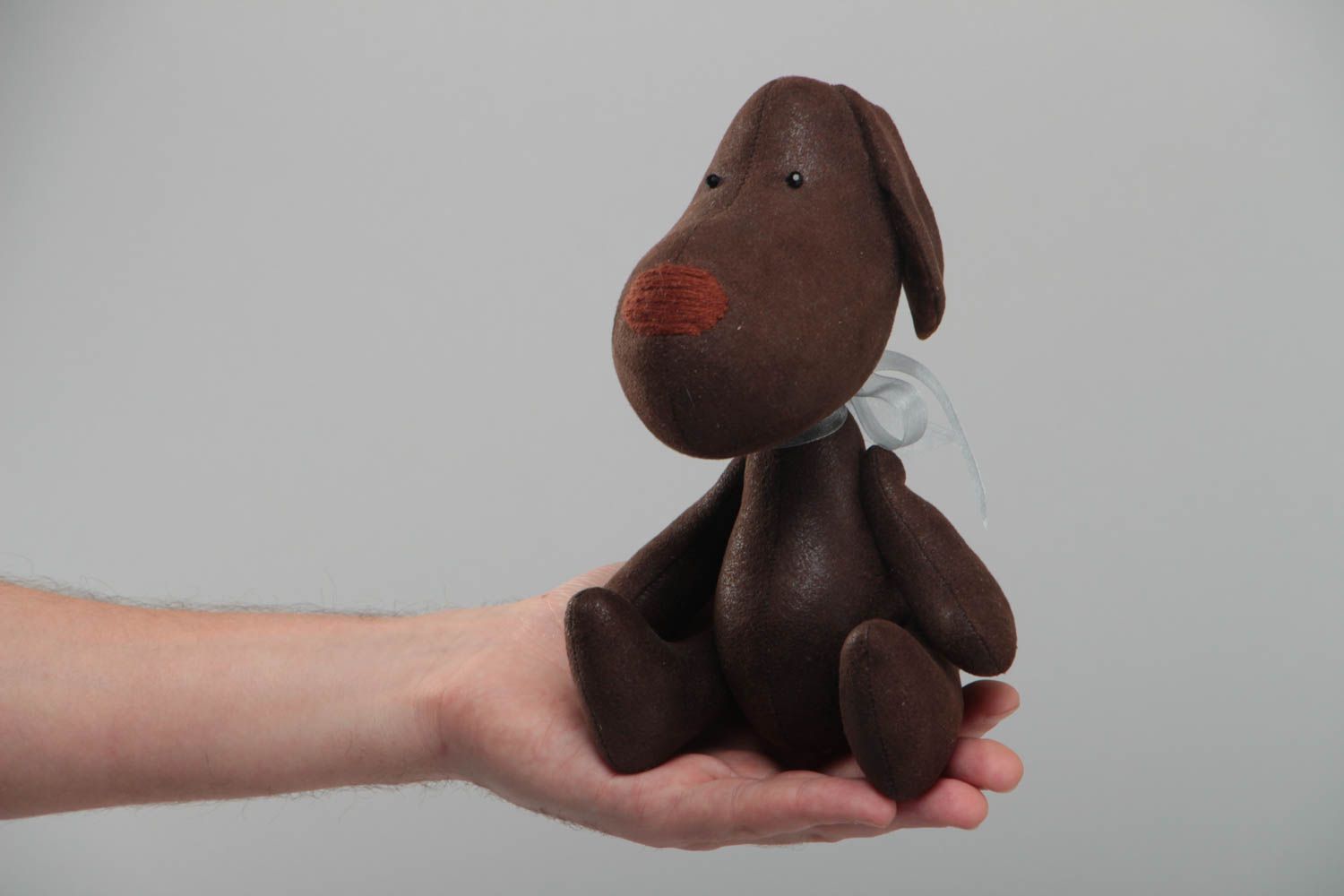 Handmade decorative toy dog made of suede soft beautiful children's present photo 5