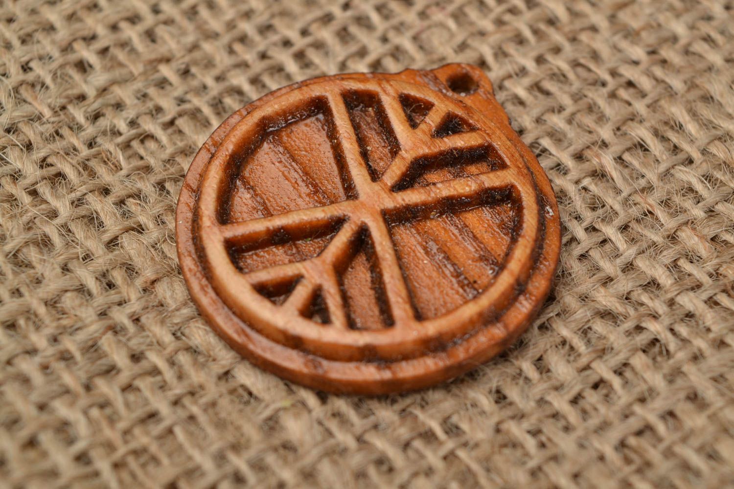 Handmade Slavic pendant natural wooden carved varnished with symbol Tree of Life photo 1
