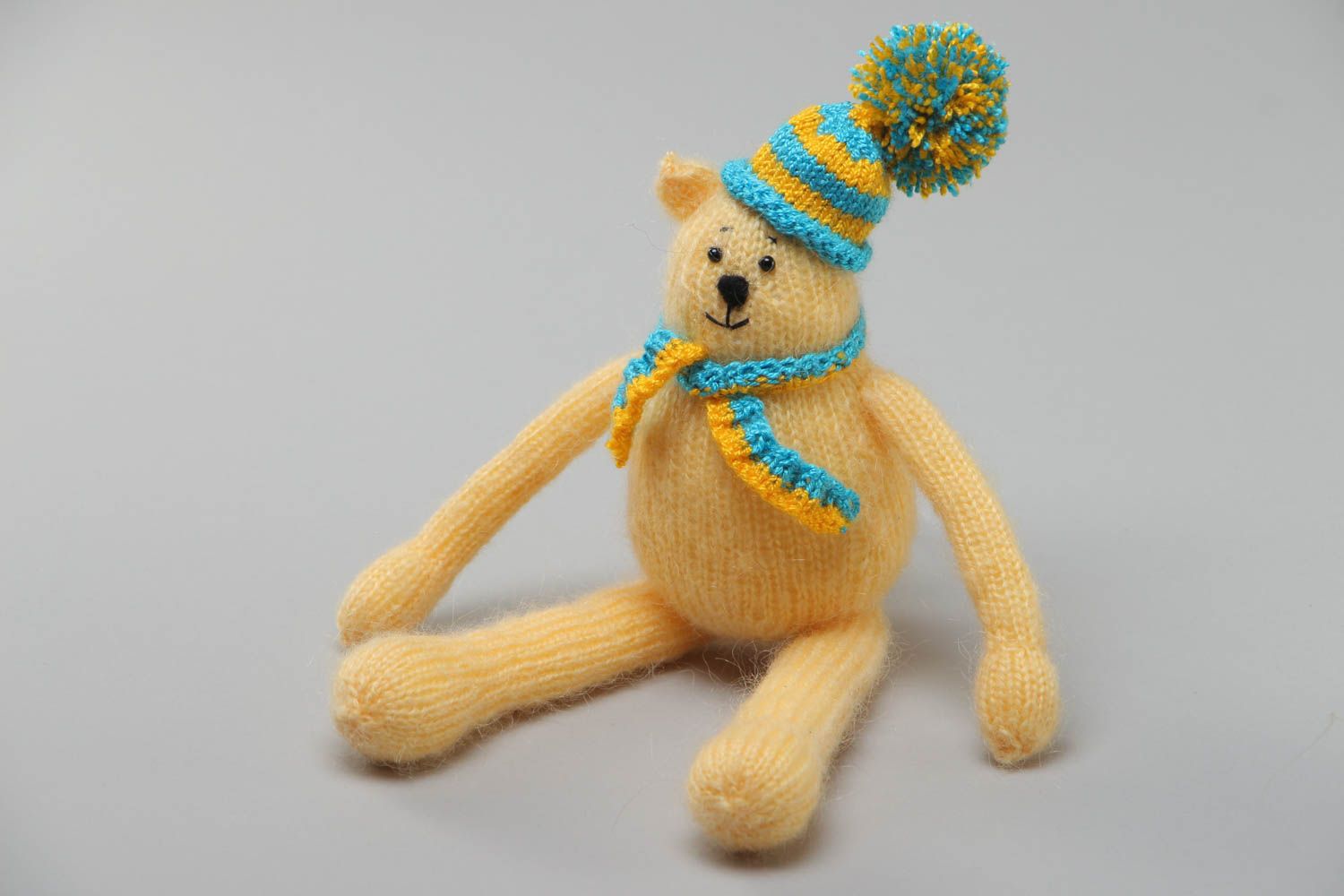 Small handmade knitted soft toy created of acrylic threads Cat photo 2