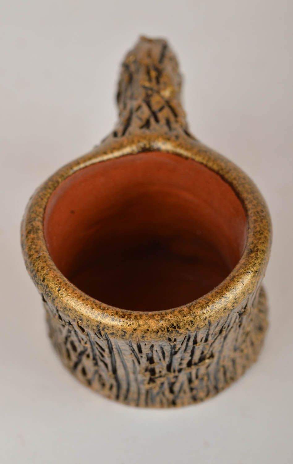 Copa de arcilla hecha a mano pintada con tintes original con asa regalo 50 ml foto 5