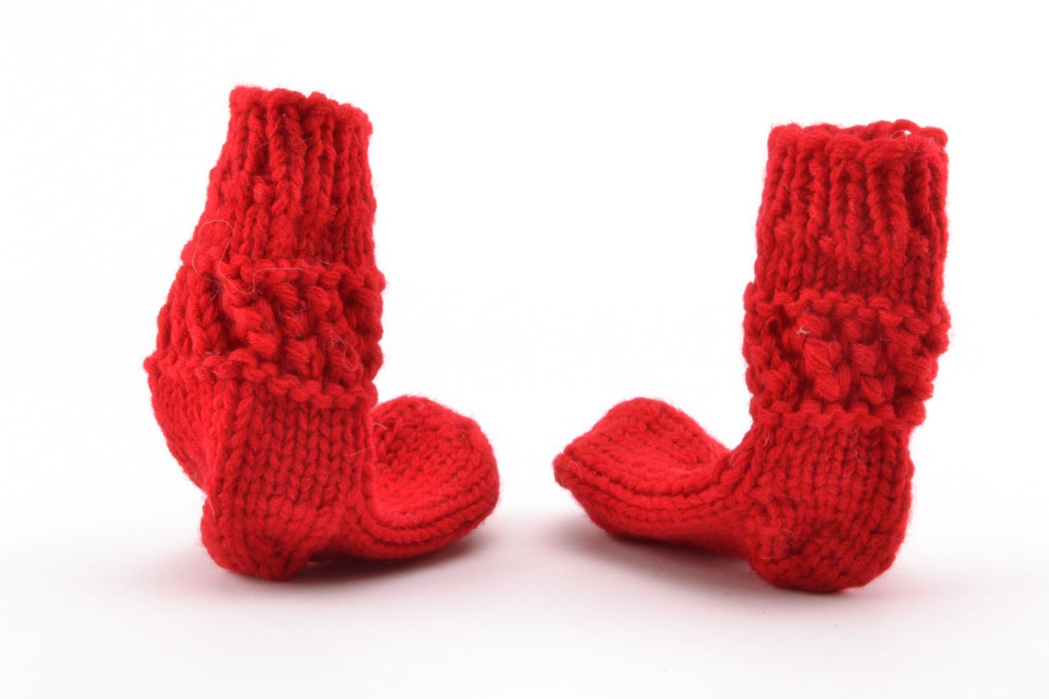 Chaussettes tricotées en laine Rouges faites main photo 4