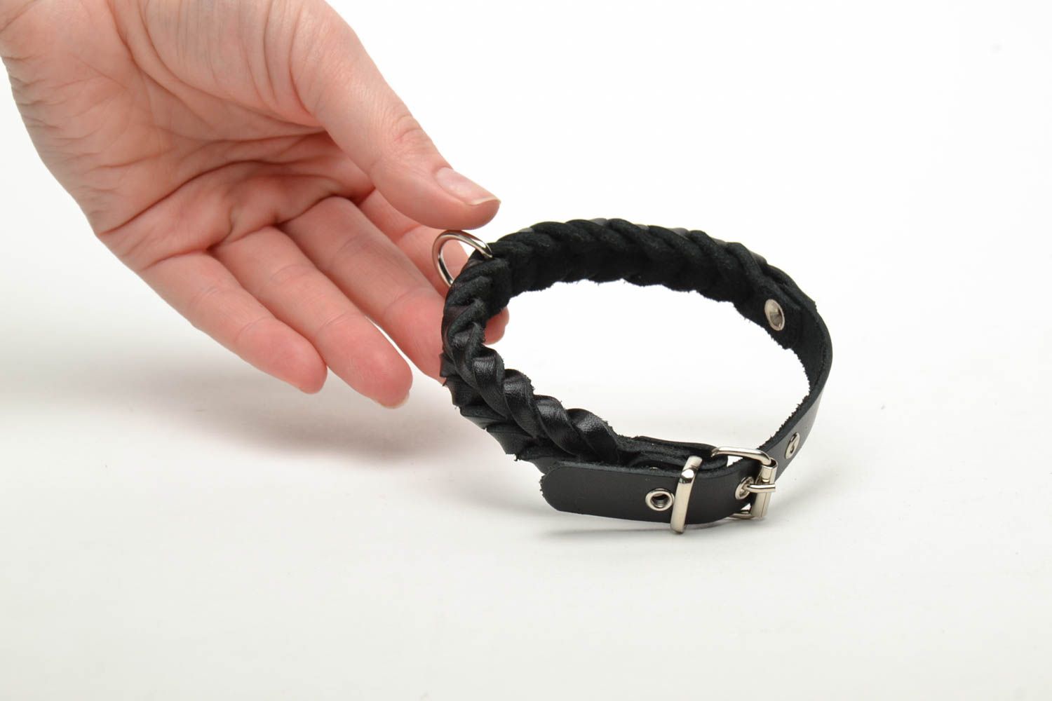 Handmade braided dog collar of black color photo 5