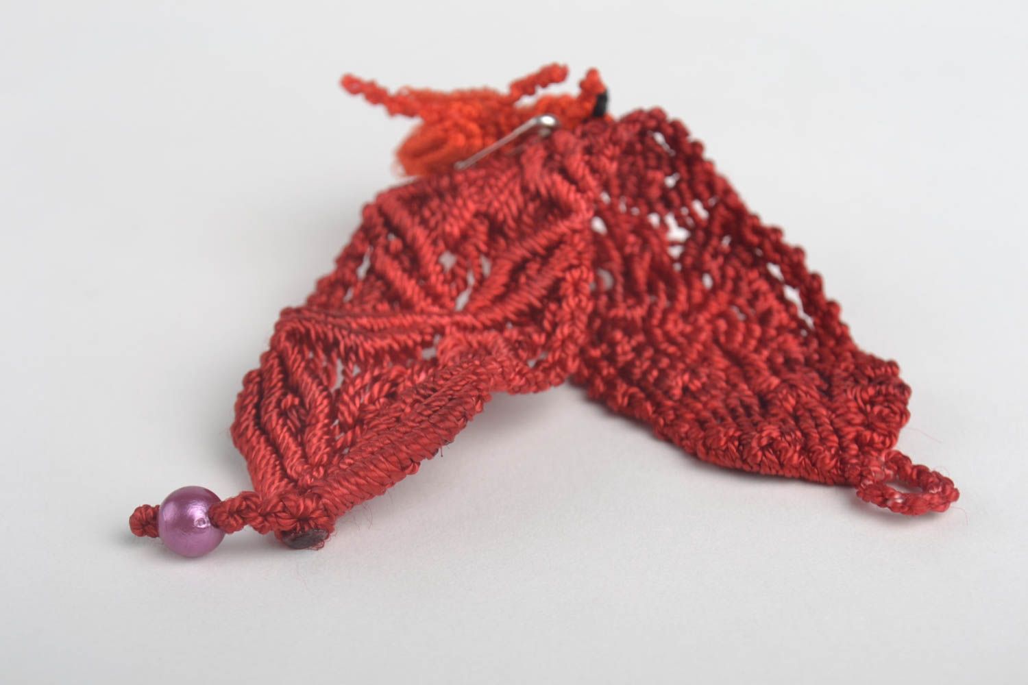 Broche rouge fait main Bijou fantaisie Bracelet textile ensemble cadeau photo 4
