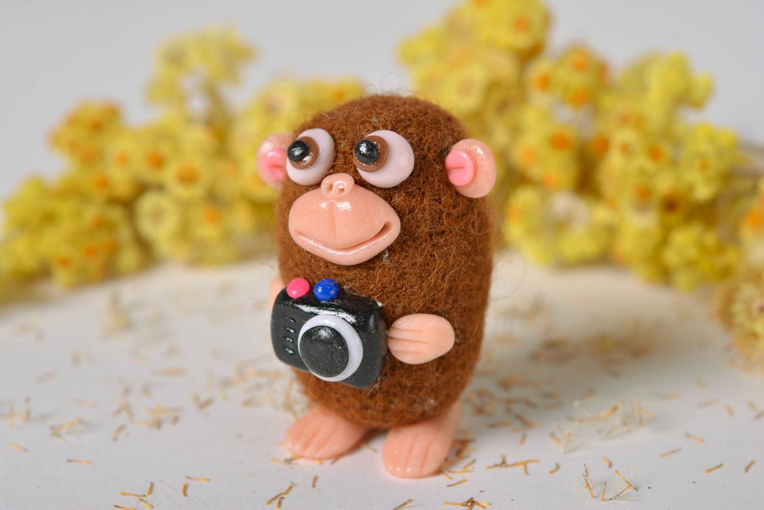 Unusual monkey statuette cute home decor ideas woolen toy kids present photo 3