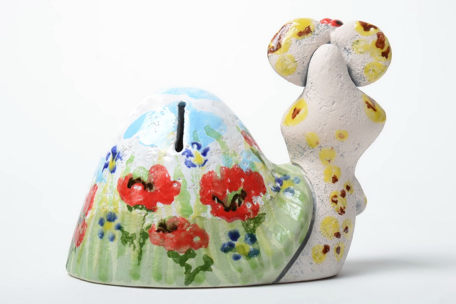 Schöne bemalte originelle Keramik Spardose Schnecke künstlerische Handarbeit foto 3