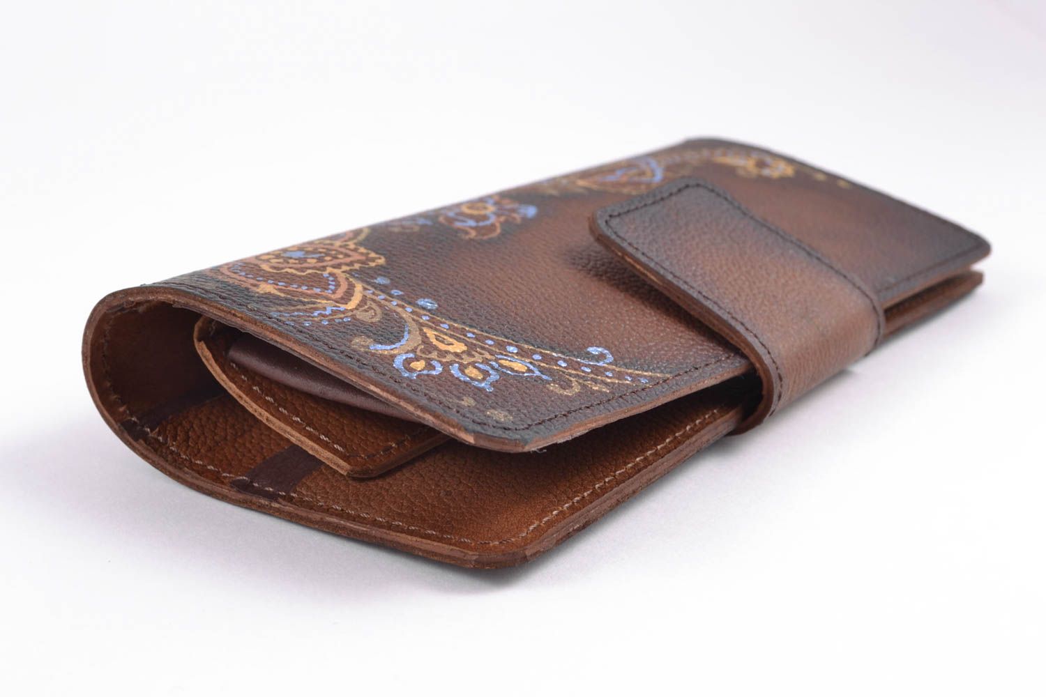 Handgemachte Brieftasche aus Leder für Damen mit Bemalung foto 5