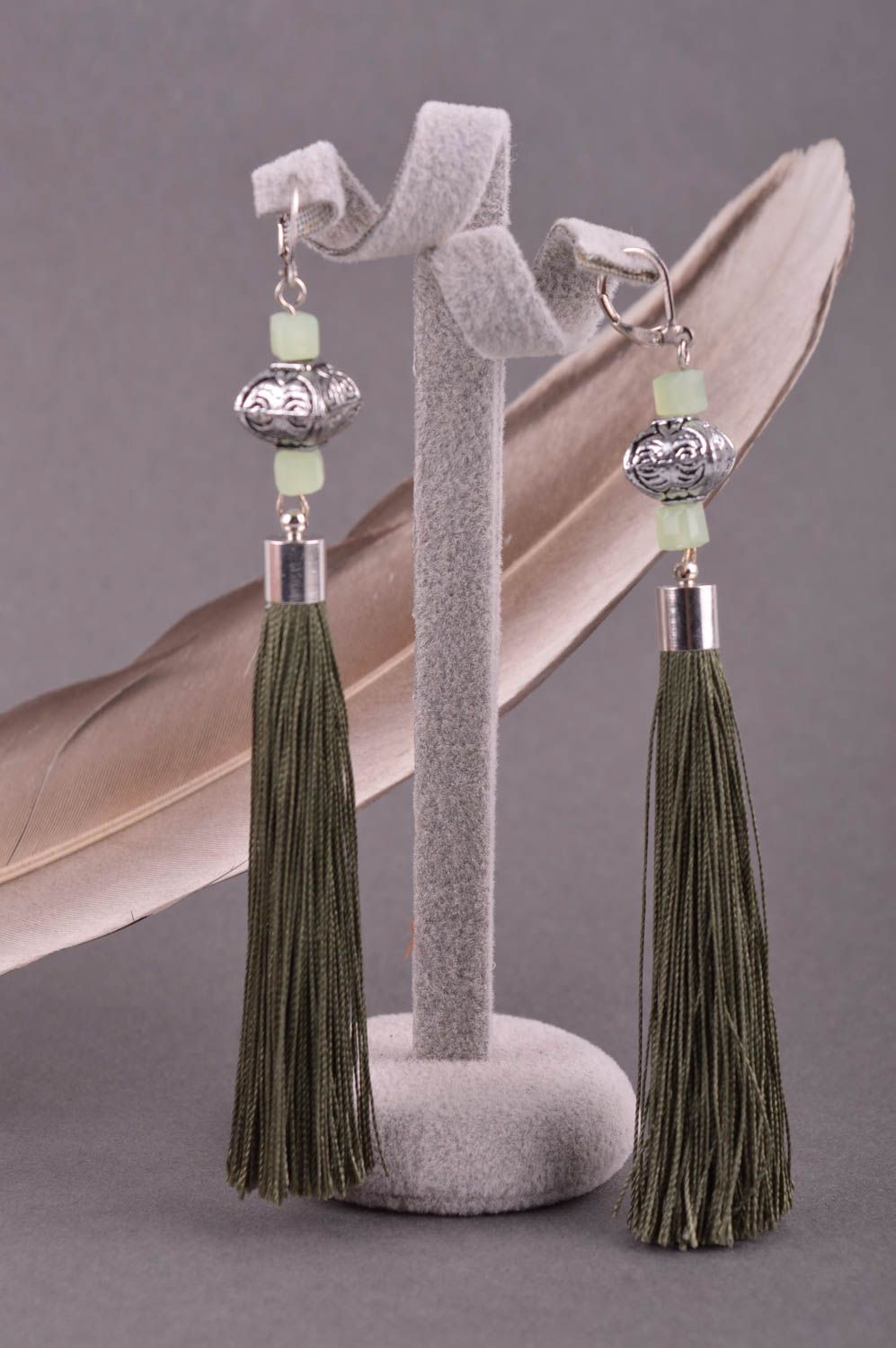 Handmade wicker earrings handmade accessories black beaded long earrings photo 1