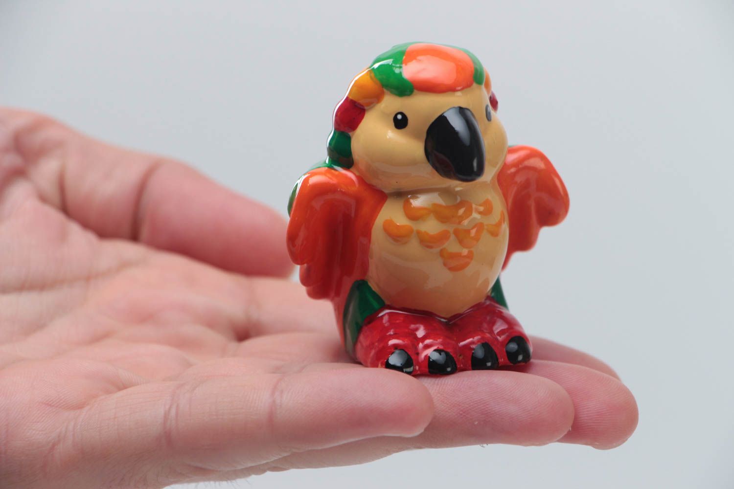 Bunte kleine Deko Statuette aus Gips mit Bemalung Papagei Künstler Handarbeit foto 5