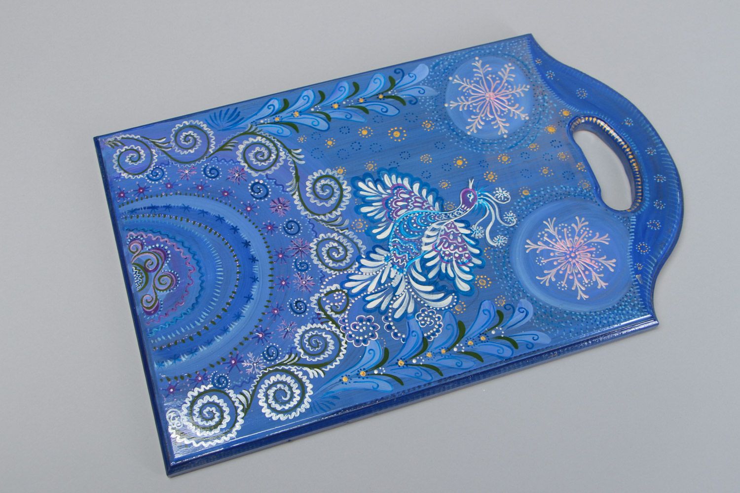 Handmade beautiful painted blue wooden chopping board for wall decor photo 2
