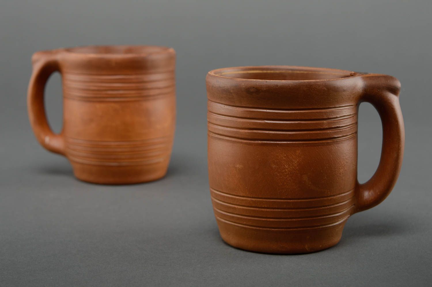 Set of natural red clay drinking 15 oz 6 six cups with handles and no pattern photo 2
