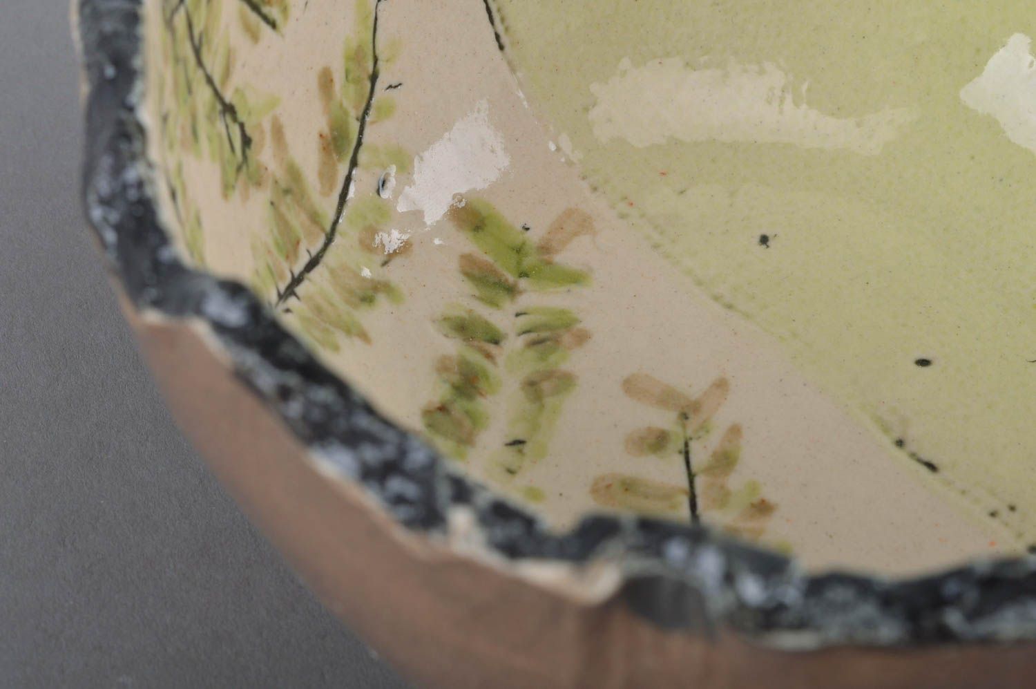 Beautiful handmade designer porcelain salad bowl painted with glaze photo 2