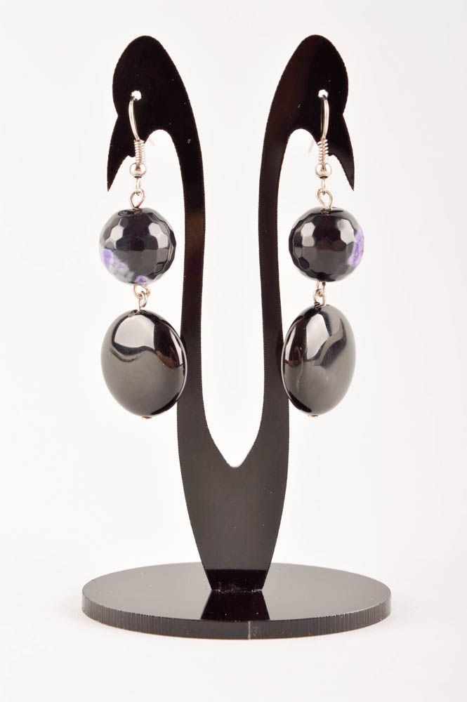 Lange Ohrringe handmade Designer Schmuck Accessoire für Frauen schwarz elegant foto 2