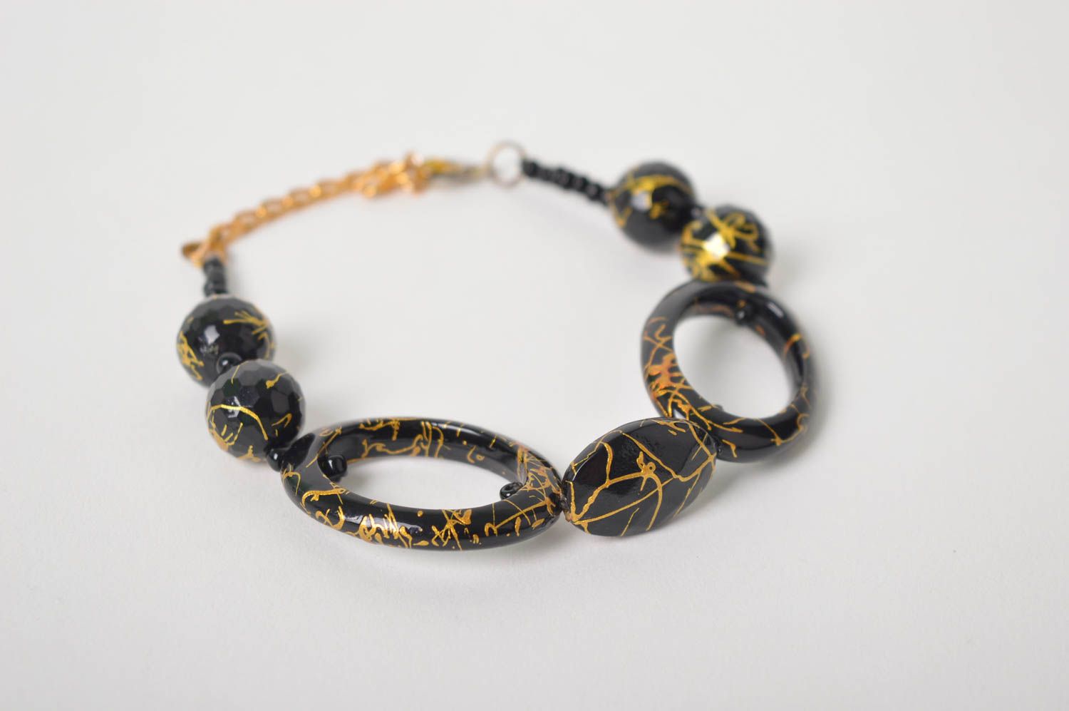Handmade elegant black and gold color adjustable bracelet for women photo 3