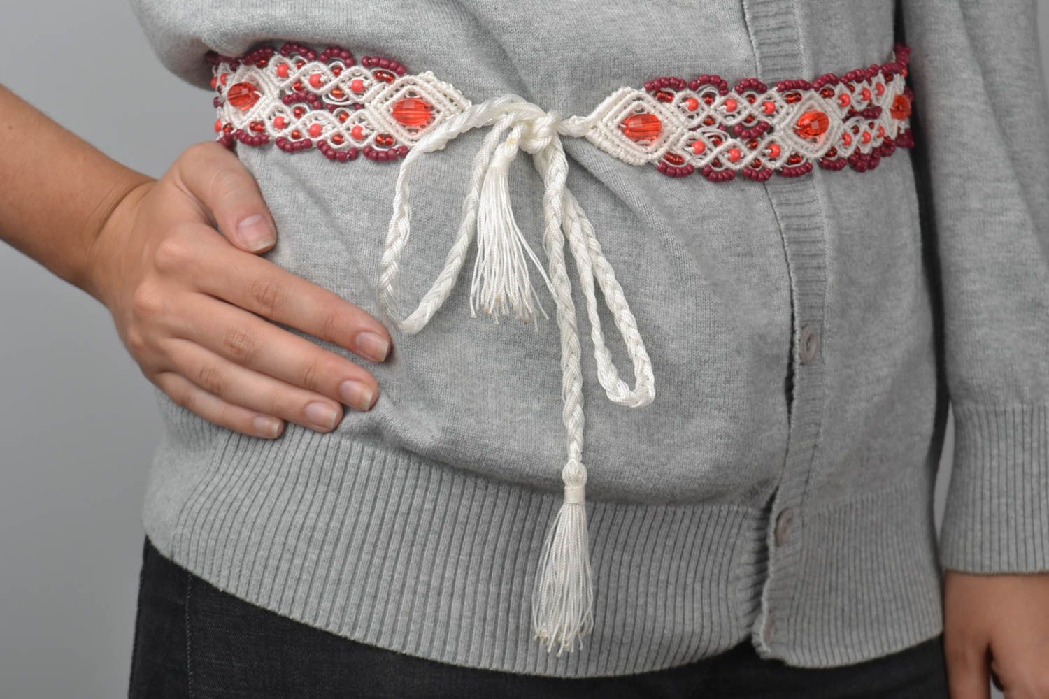 Macrame beaded belt handmade woven belt macrame accessories belt for women photo 1
