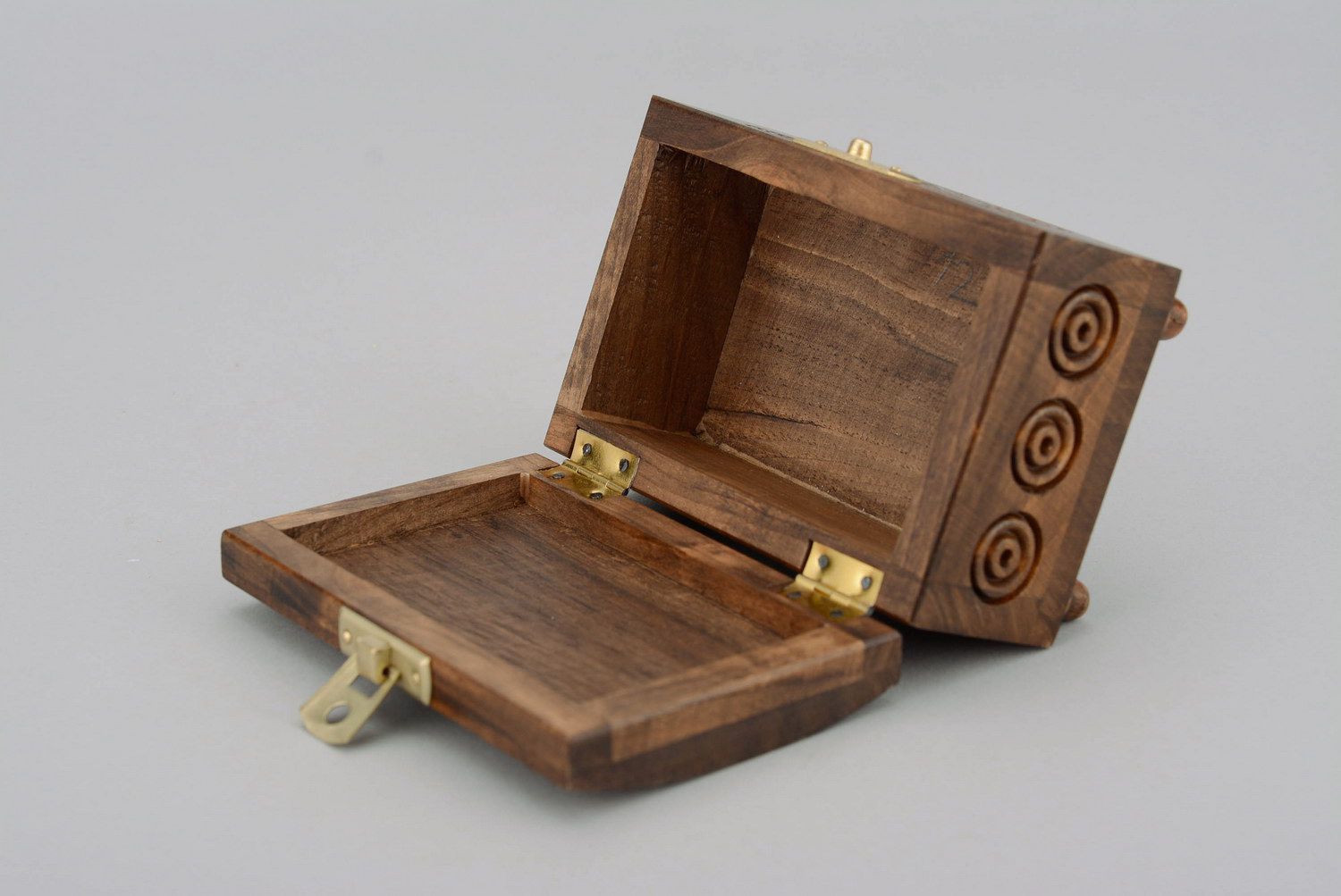 Scatola di legno fatta a mano cofanetto intagliato scrigno per gioielli foto 4