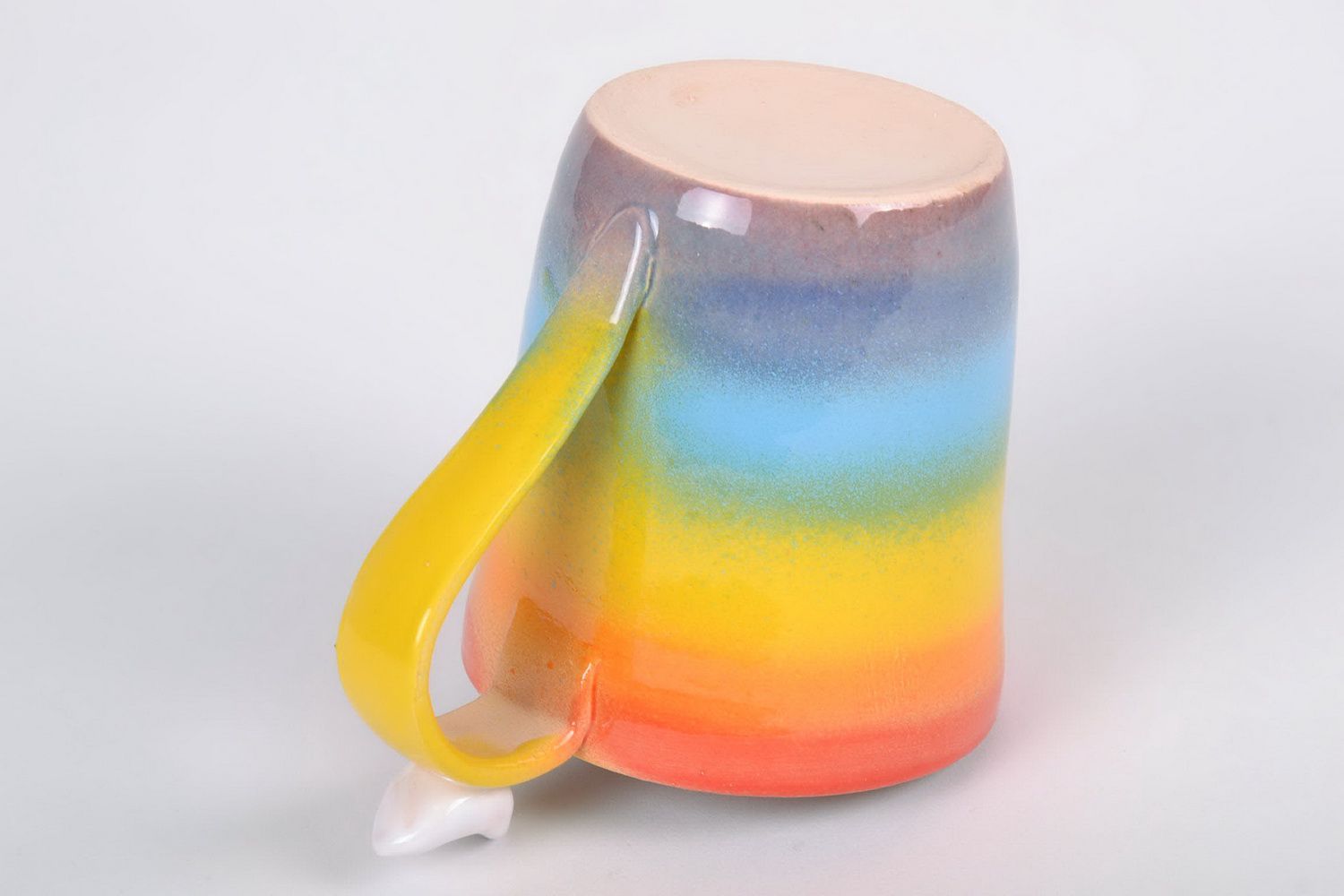 Tall ceramic drinking 10 oz cup with handle and rainbow pattern photo 2