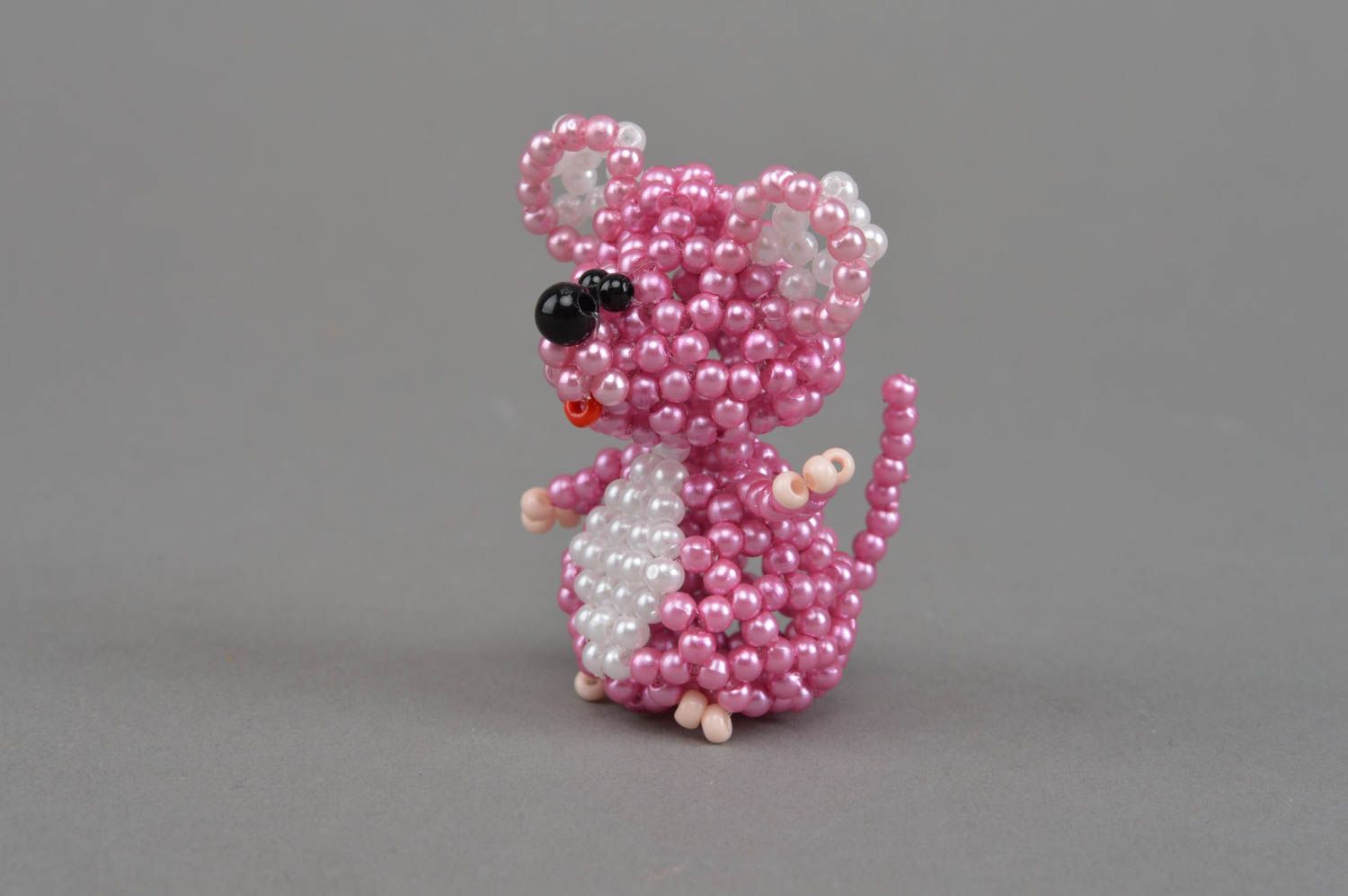Miniature handmade designer woven bead figurine of lilac mouse for home decor photo 2